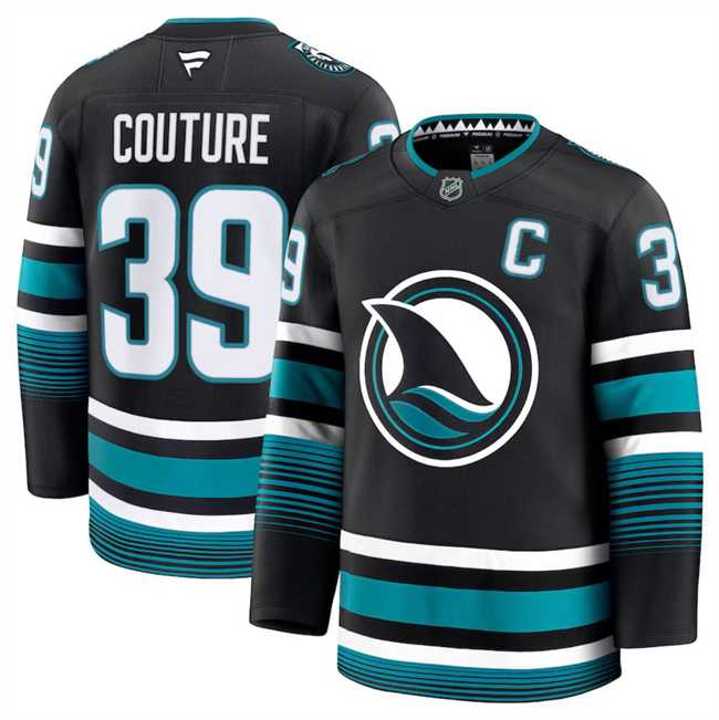 Mens San Jose Sharks #39 Logan Couture Black 2024-25 Alternate Stitched Hockey Jersey Dzhi->san jose sharks->NHL Jersey